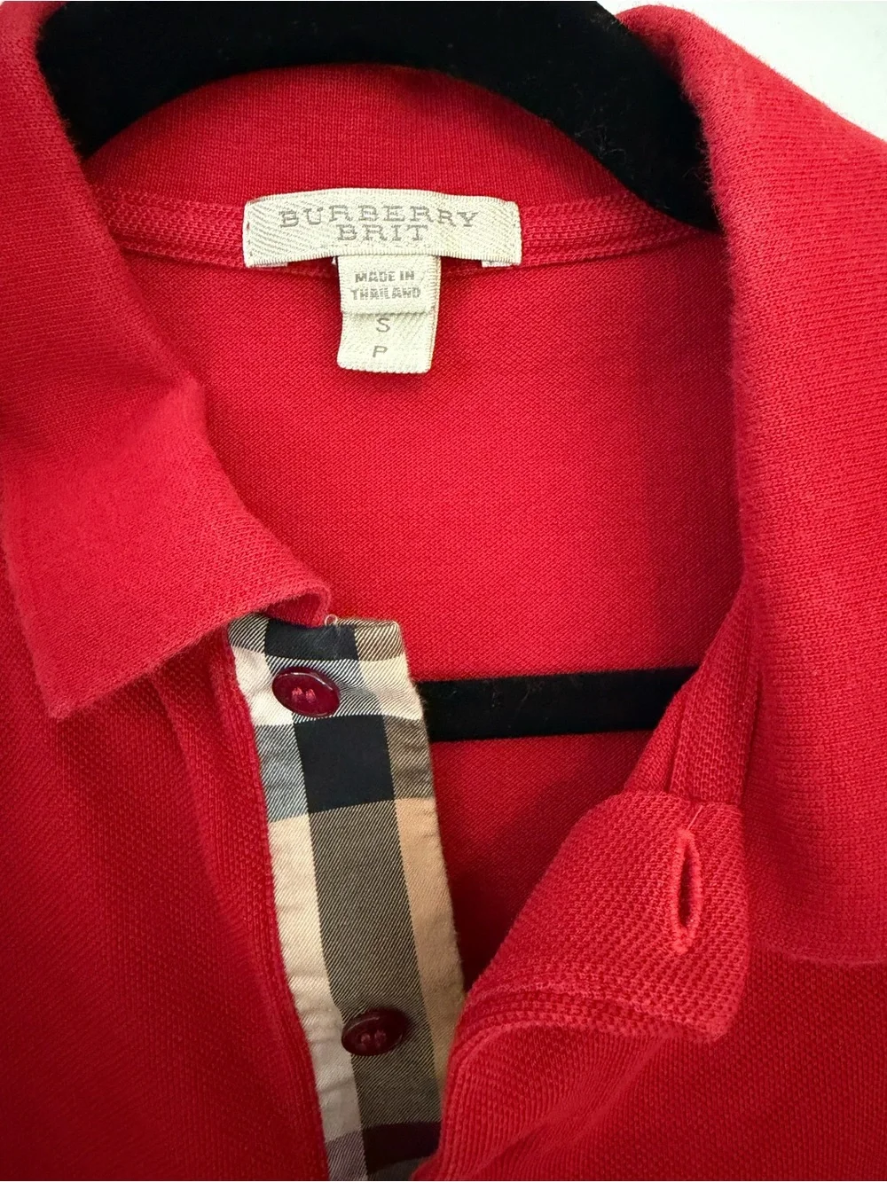 Burberry Red Polo with Signature Check Placket - Picture 2 of 3